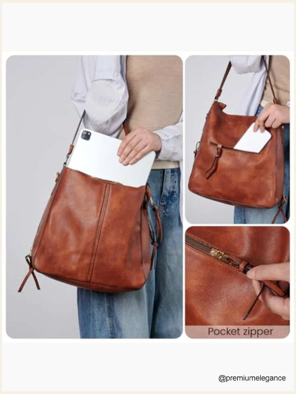 Large Retro Hobo Crossbody Bag Faux Leather Shoulder Purse